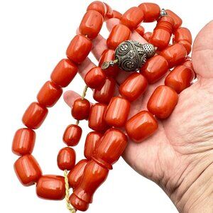 Antique Old Bakelite Prayer Bead Necklace 324 Grams Huge Beads 20mm x 25mm HUGE